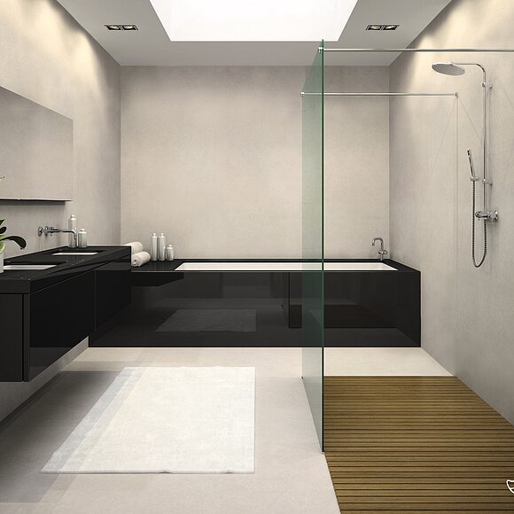 Interior of bathroom with ceiling window 3D rendering 