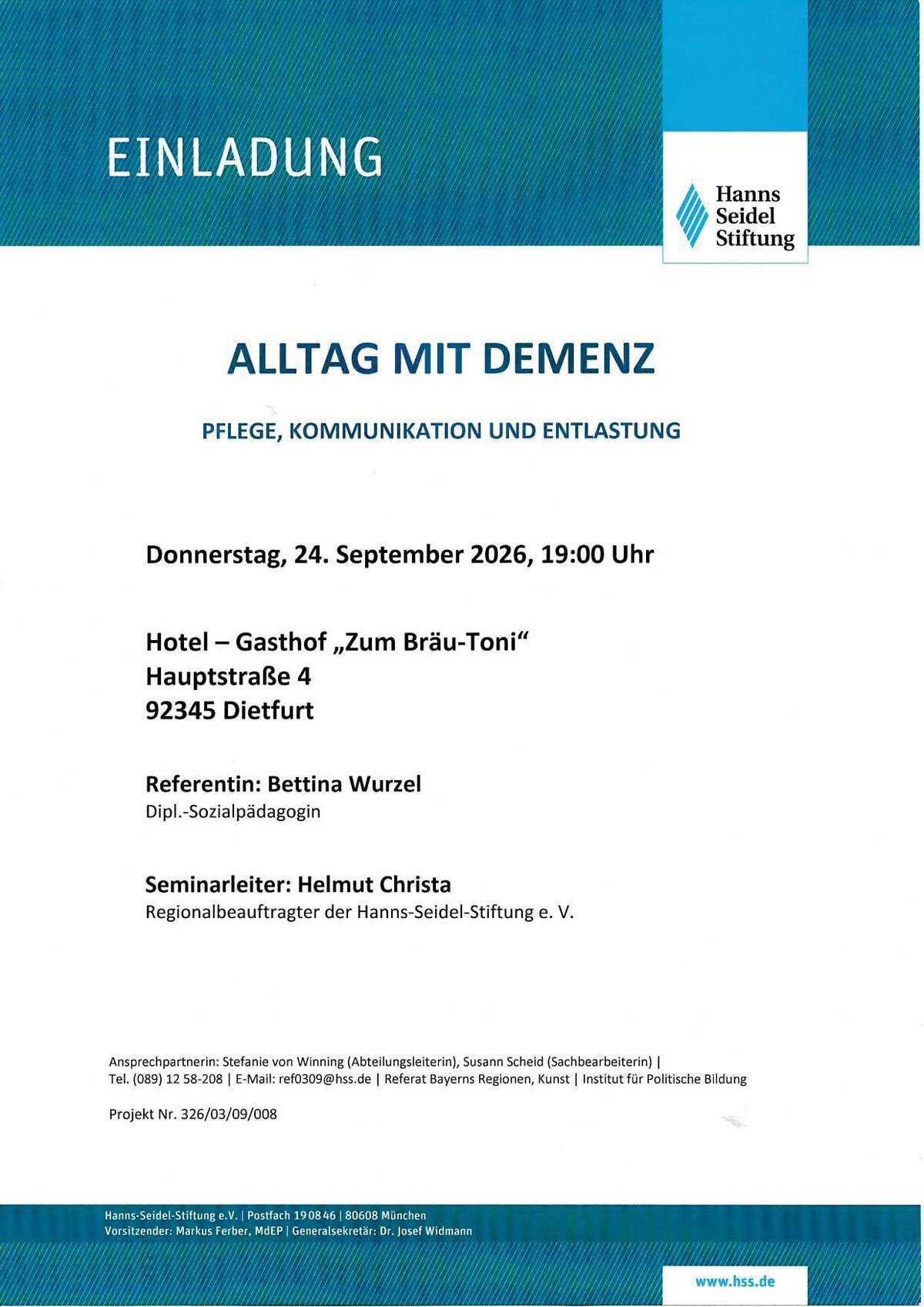 Plakat f. Vortrag "Alltag mit Demenz"