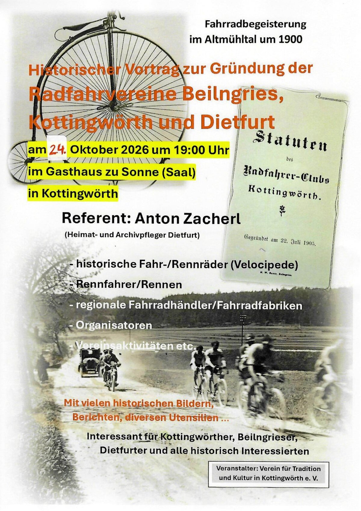 Plakat Historischer Vortrag Fahrradclubs Altmühltal